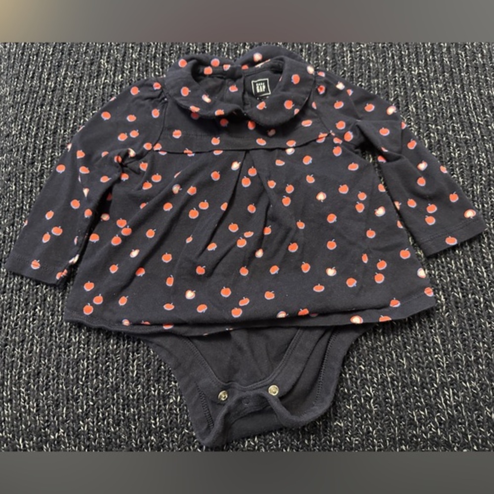 GAP Baby Apple Print Dress Bodysuit 6–12M Peter Pan Collar